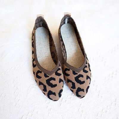 Spring Women Flat Shoes Leopard Print Women Shoes Casual Single Shoes Ballerina Shallow Mouth Shoes Summer Fly woven shoes: Khaki / 6