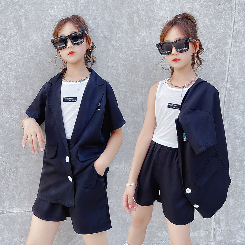 Mode Tiener Meisjes Kleding Set Korte Mouw Jas + Shorts Twee Stukken Zomer Casual Cool School Kids Trainingspak Kind outfit