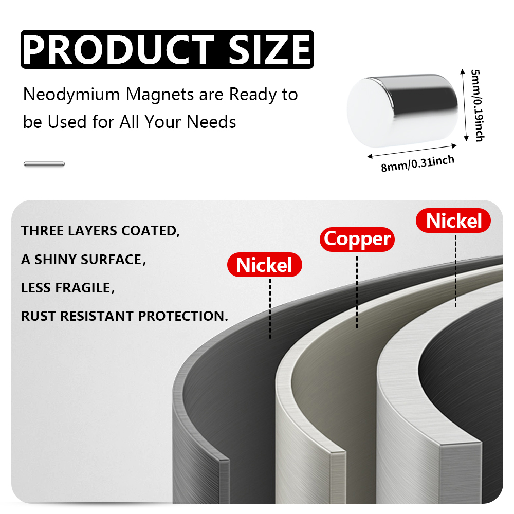5x8mm Super Strong Round Magnet Powerful Refrigerator Magnets for Fridge, DIY, Building, Scientific, Craft, and Office Magnets