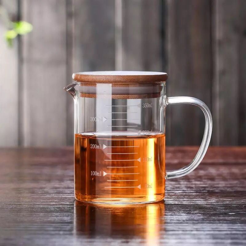 Glass Transparent Measuring Cup Cooking Tools Container Measuring Cup Measuring Liquid Bakeware Kitchen Accessories WY80303: 350ML-with Cup lid