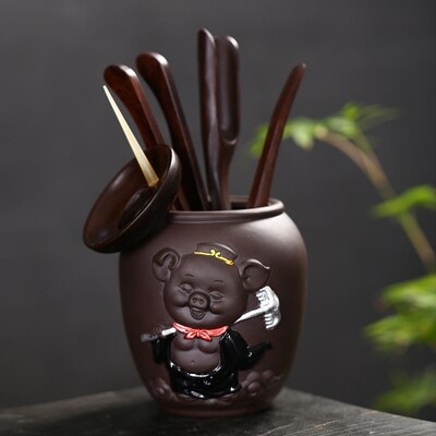 Accessoires thé en bois massif Kung Fu | Ensemble cérémonie du thé Sun Wukong, cuillère à Clip en bois massif, service à thé Kung Fu,: B