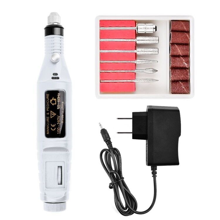 20000 rpm elektrisk neglebormaskin manikyr negleborsett pedikyrslipeutstyr freserfil venstrehåndsverktøy: Hvit-oss