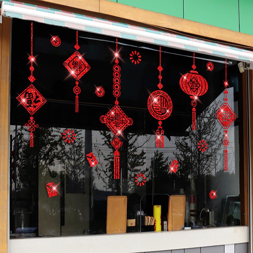 Spring Festival Lucky Characters Red Window Stickers Chinese Year Wall Decor Party Decoration Wallpaper Stickers