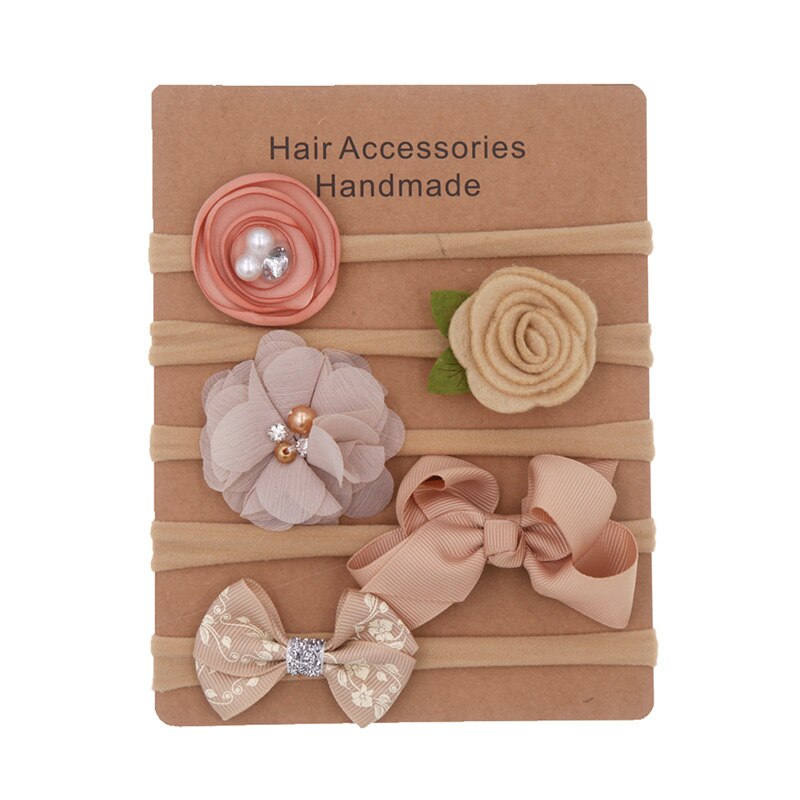6pcs/set Elastic Flower Headbands for Baby Girls Hair Accessories Baby Girls Bow Nylon Turban Skinny Stretchy Rubber Hair ban: K