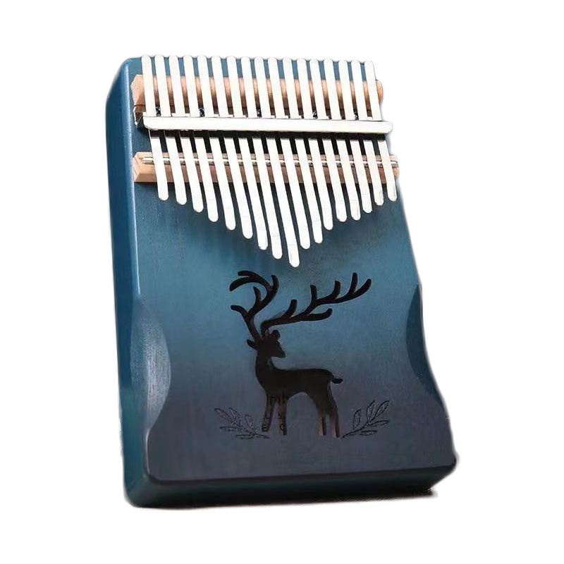 Kalimba Daumen Klavier 17 Schlüssel Mahagoni Finger Klavier Hinweis Geschnitzt mit Lernen Anweisung und Melodie Hammer Hirsch aufbringen Holz Farbe: Blau 2
