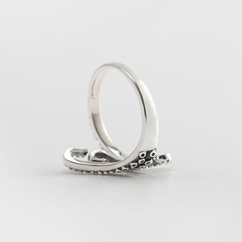 Anillo para mujeres de estilo Punk de Plata de Ley 925 ajustable, anillos únicos Unisex de pulpo, joyería Vintage para mujer