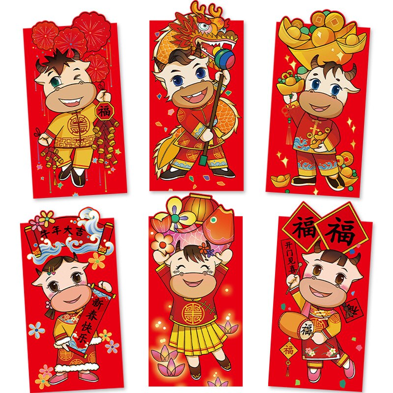 6Pcs Lucky Envelope Chinese Year CNY Red Packet Angpao Hong Bao