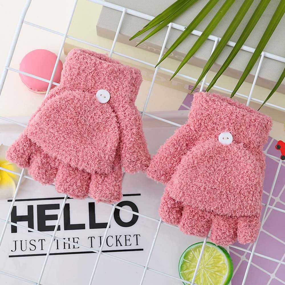 Kids Coral Fleece Dikker Half Vinger Flap Baby Handschoenen Winter Warm Houden Kinderen Kids Handschoenen Zachte Handschoenen Opvouwbare Wanten