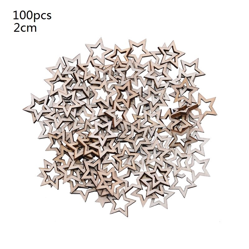 Lot de 1/2/3cm 100 en forme d'étoile en bois, cœur, vintage, chic, pour scrapbooking, décoration de table de mariage, saint-valentin: 2cm étoiles