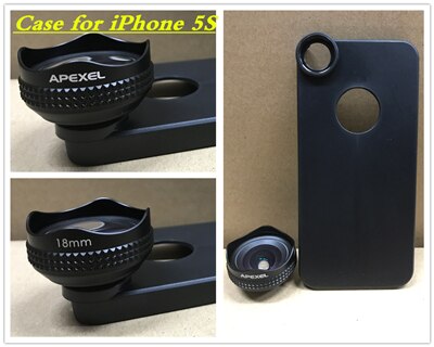Apexel Optic Pro Lens-Kit de lente de cámara para teléfono móvil, lente de gran angular de 100 grados, alta claridad, para iPhone X, 8, más, smartphones, 18MM: case for iphone 5S