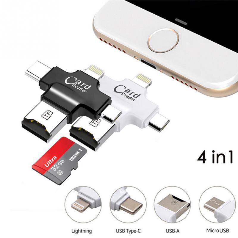 4 en 1 lector de tarjeta tipo C Adaptador micro USB Lector de Tarjetas Micro SD tarjeta para iPhone/iPad inteligente OTG