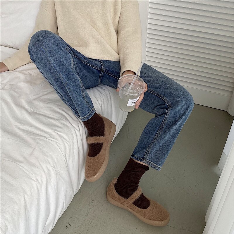 Schoenen Vrouw Vrouwelijke Schoeisel Loafers Bont Ondiepe Mond Klompen Platform Ronde Neus Luxe Vrouwen