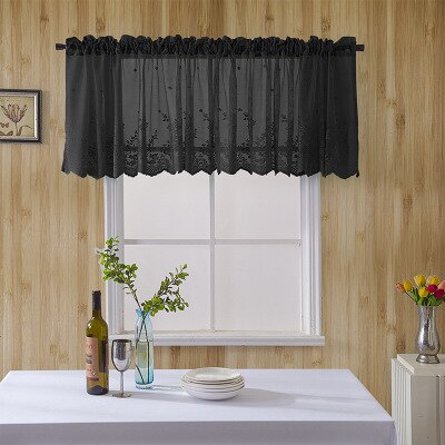 Kitchen Short Tulle Curtains Lace Coffee Cabinet Tulle Curtain Rod Pocket Bedroom Home Decor Short Curtain Solid Color: black / 137X61CM