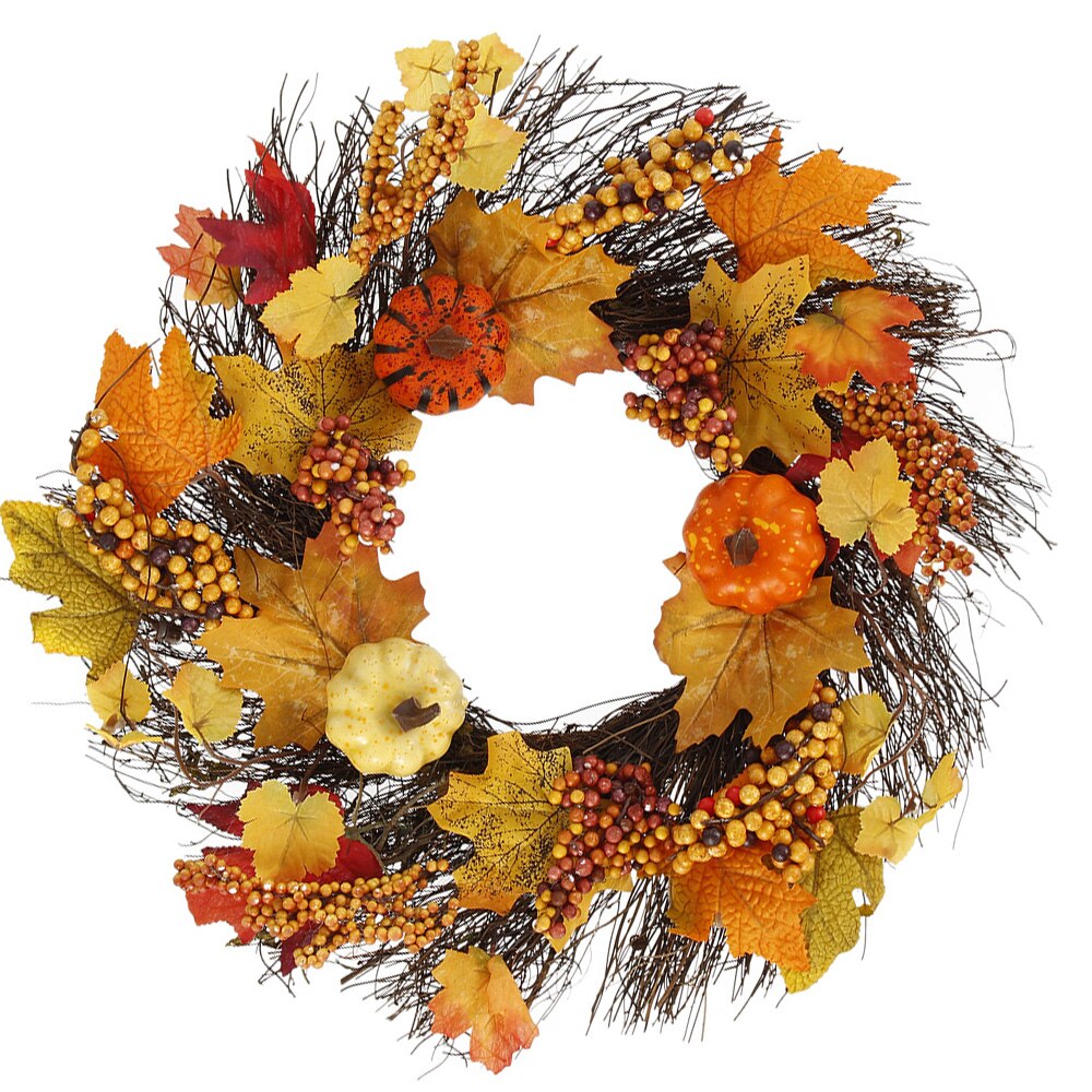 45cm Autumn Maple Leaves Leaf & Pumpkin Wreath Door Wreath Artificial Pumpkin Berries Pine Cone Maple Manmade Garland