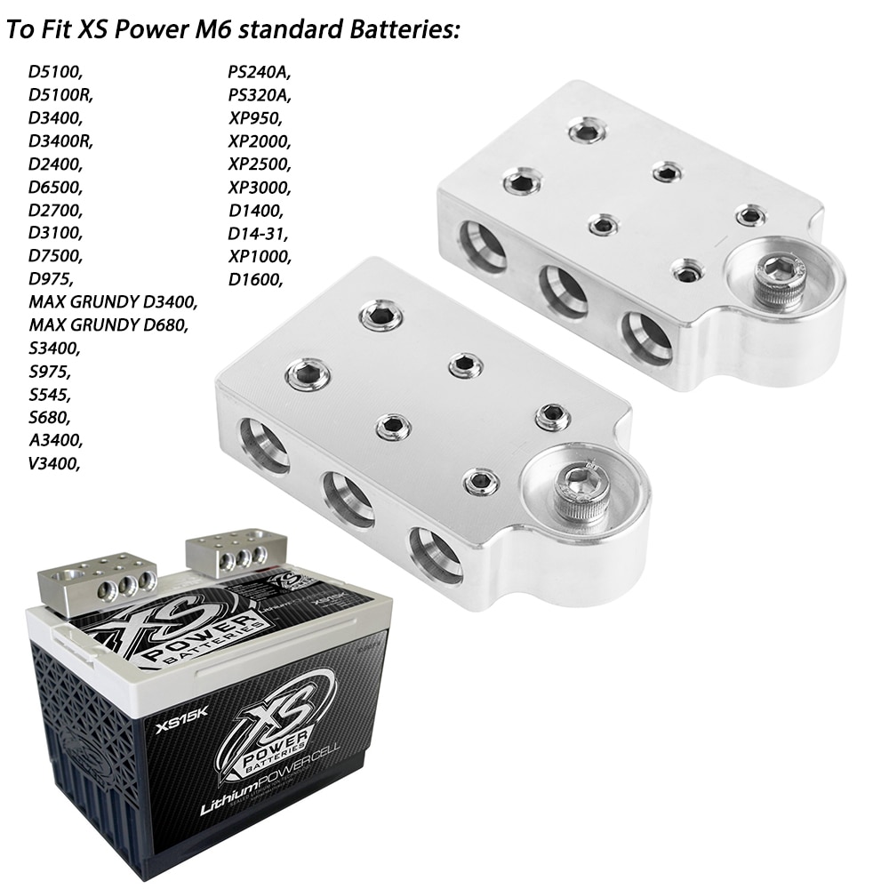 CNC Flat Battery Terminals Fits XS Power M6 standard Batteries D5100 D3400 D1400 XP2000 PS240A V3400 S3400 XP1000