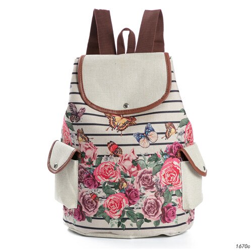 Mochila de lona con estampado Floral Retro Miyahouse para adolescentes, mochila escolar con de mariposa a rayas, mochila de viaje para niñas: three