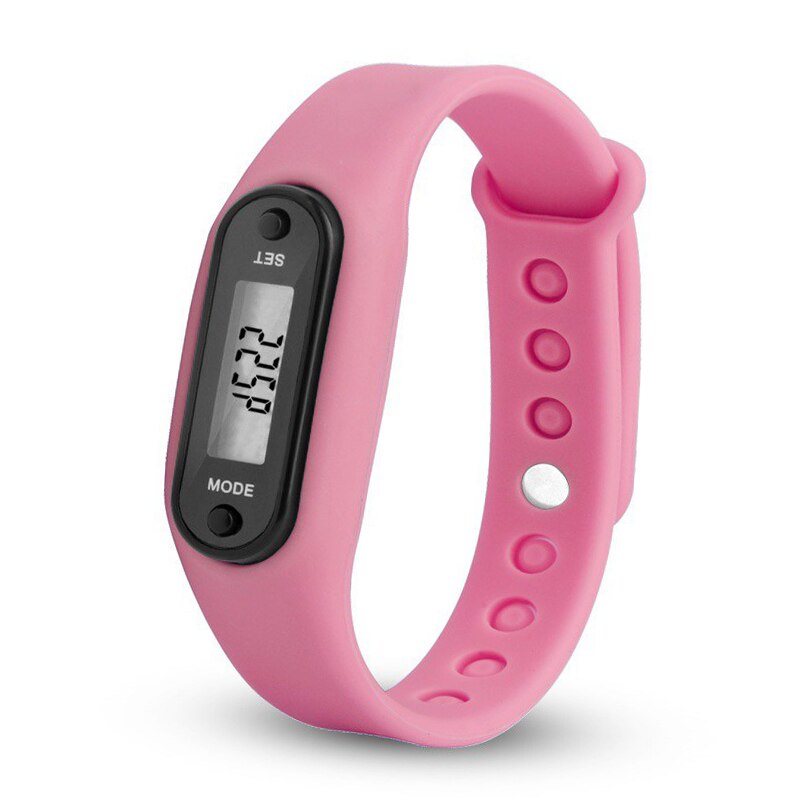 Podómetros de banda de silicona LCD Digital para muñeca, para correr, pisar, para adulto, deporte, Fitness, multifuncional, para caminar, contador de distancia: Rosa