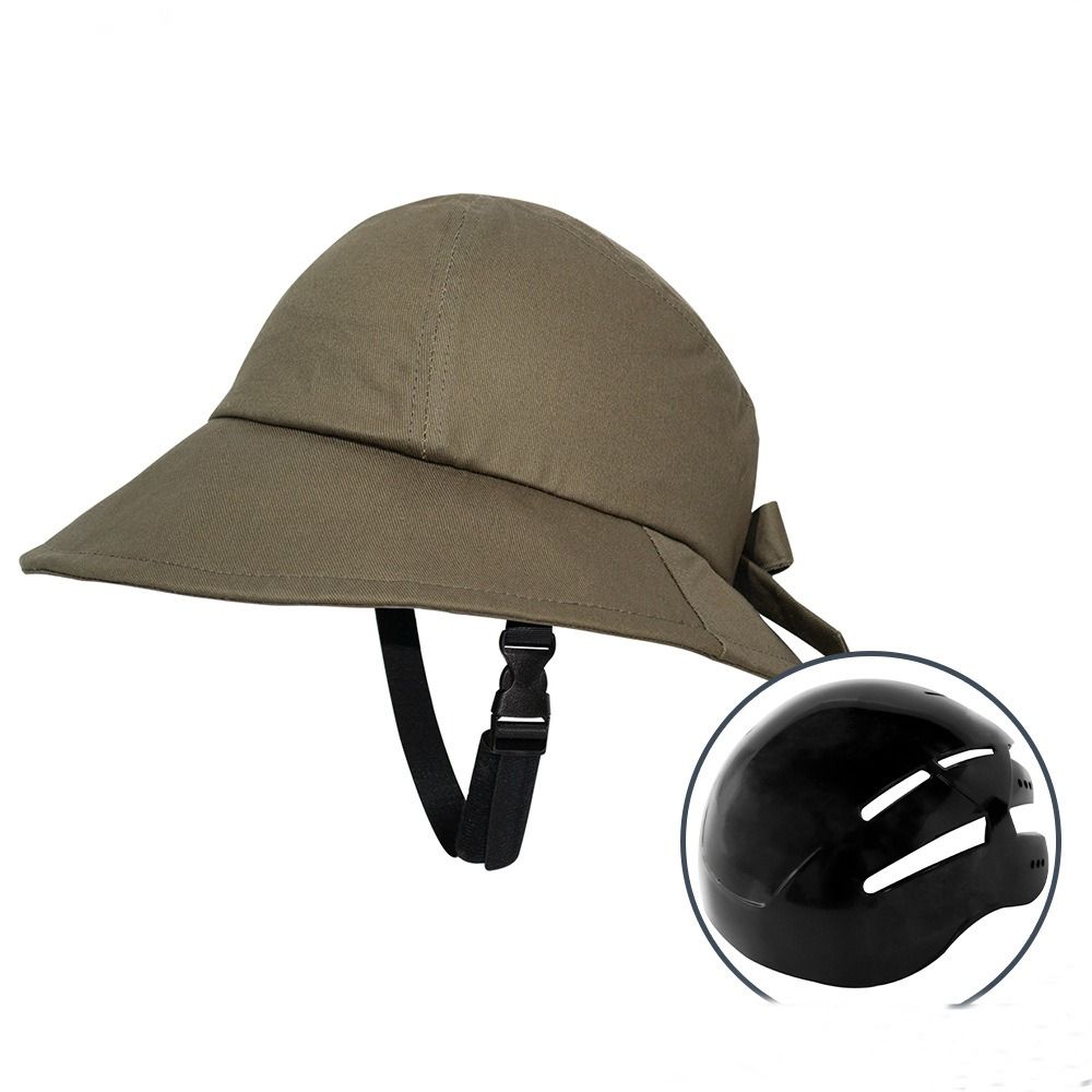 Anti-botsing fietshelm ademende effen kleur zonnehoed Brede rand Hoedvormige helm: Khaki