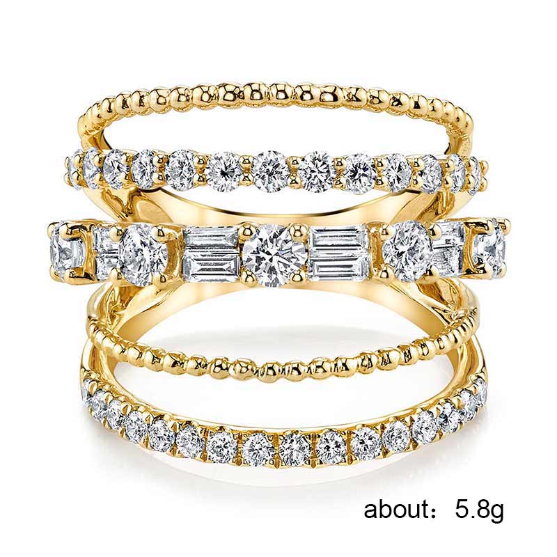 Huitan trendy boheme stilfulde kvinder ringe flere lag med fuld mikro brolagt kvinder smykker guld farve tilgængelig ring
