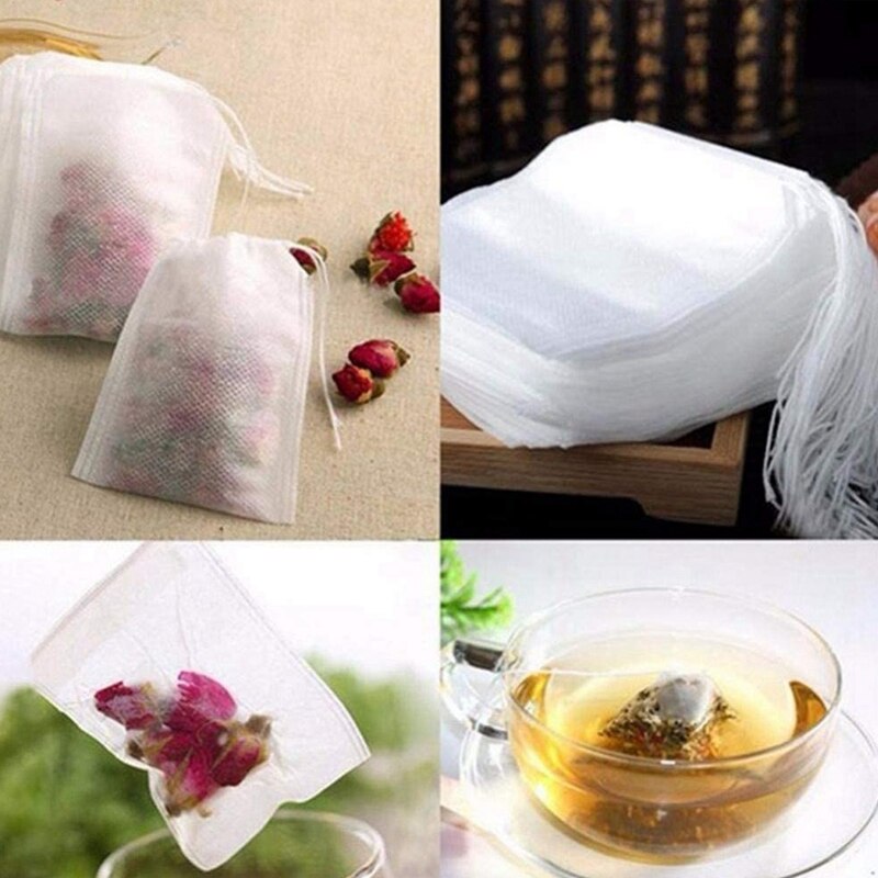 JEYL 200PCS Tea Filter Bags, Disposable Tea Infuser Bags Paper Empty Tea Bags Drawstring Loose Leaf Tea Bag Herb Filter Bag