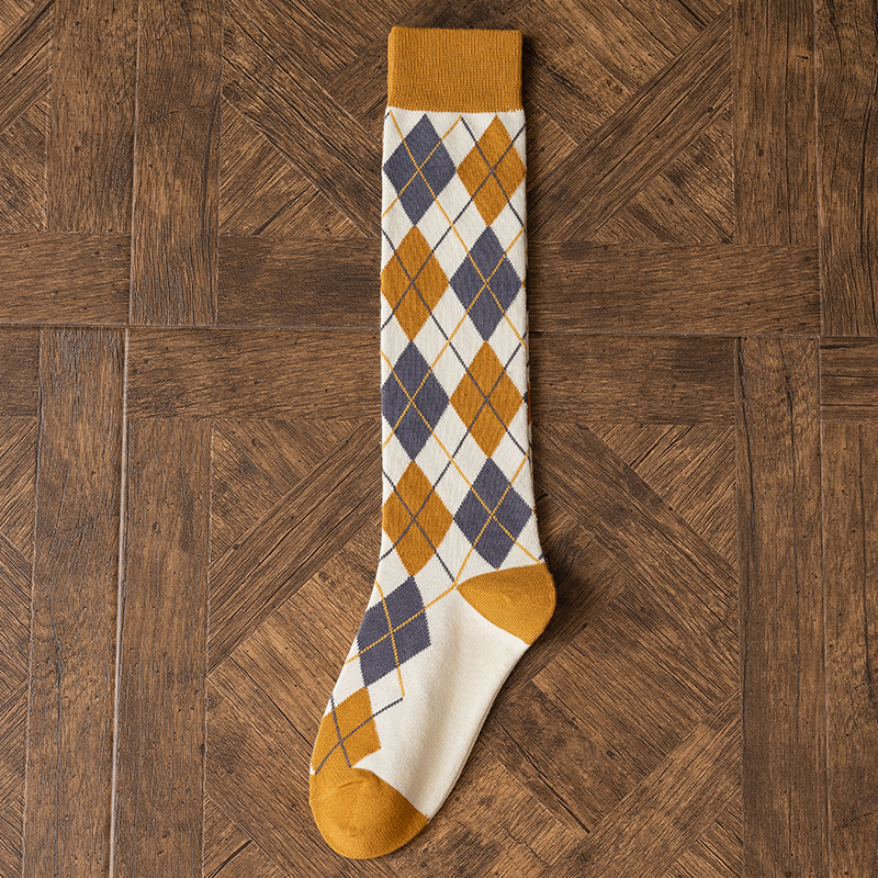 Diamond plaid pattern Green Knee socks women ins Party knee-high stockings Over Knee long ladies girls