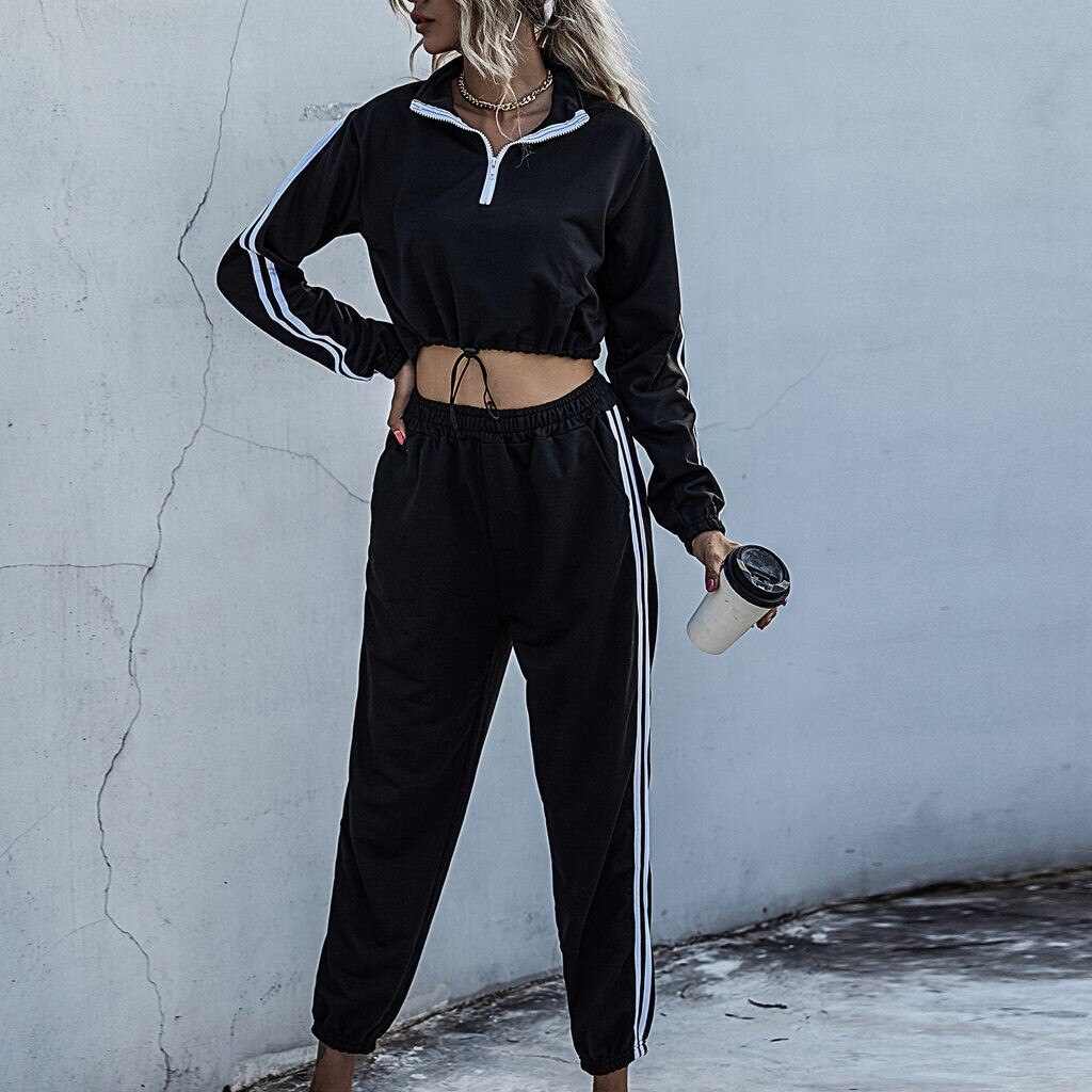 Womens Sportwear Suit Long Sleeve Sweatshirt Short Tops And Pant Outfits Casual Loose Zipper Stripe Stitching Running Suit Se6