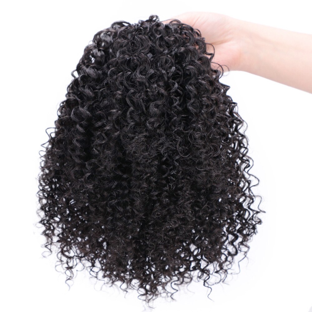 Extension capillaire synthétique Afro-américaine bouclée et crépue, postiche Chignon court enroulé avec cordon de serrage
