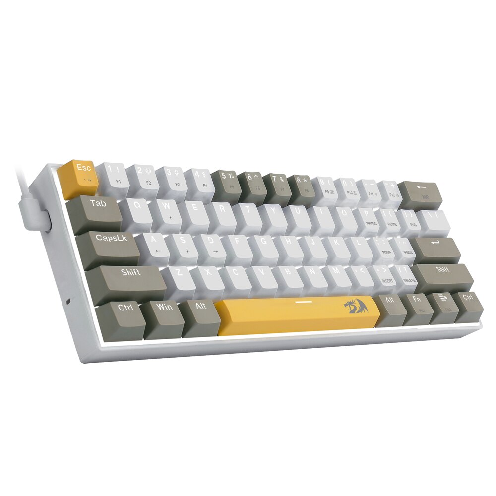 REDRAGON Lakshmi K606 USB Mechanical Gaming Keyboard Brown Switch 61 Keys Wired detachable cable,portable for travel: K606-YL-WT-GY