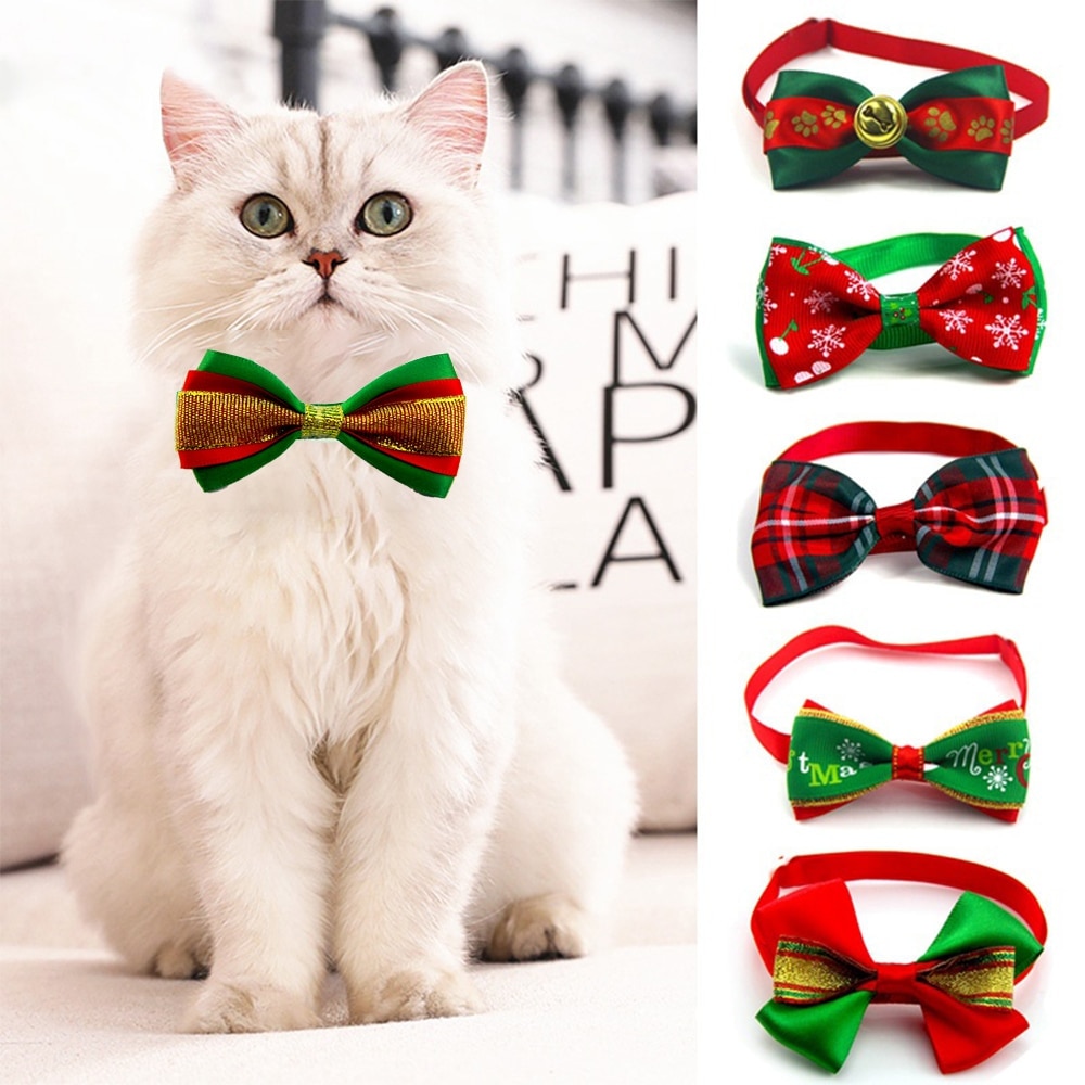 Świąteczna obroża dla kota/psa koty świąteczne muszka dla psa regulowany pasek na szyi akcesoria robić pielęgnacji kota kot szczeniak naszyjnik