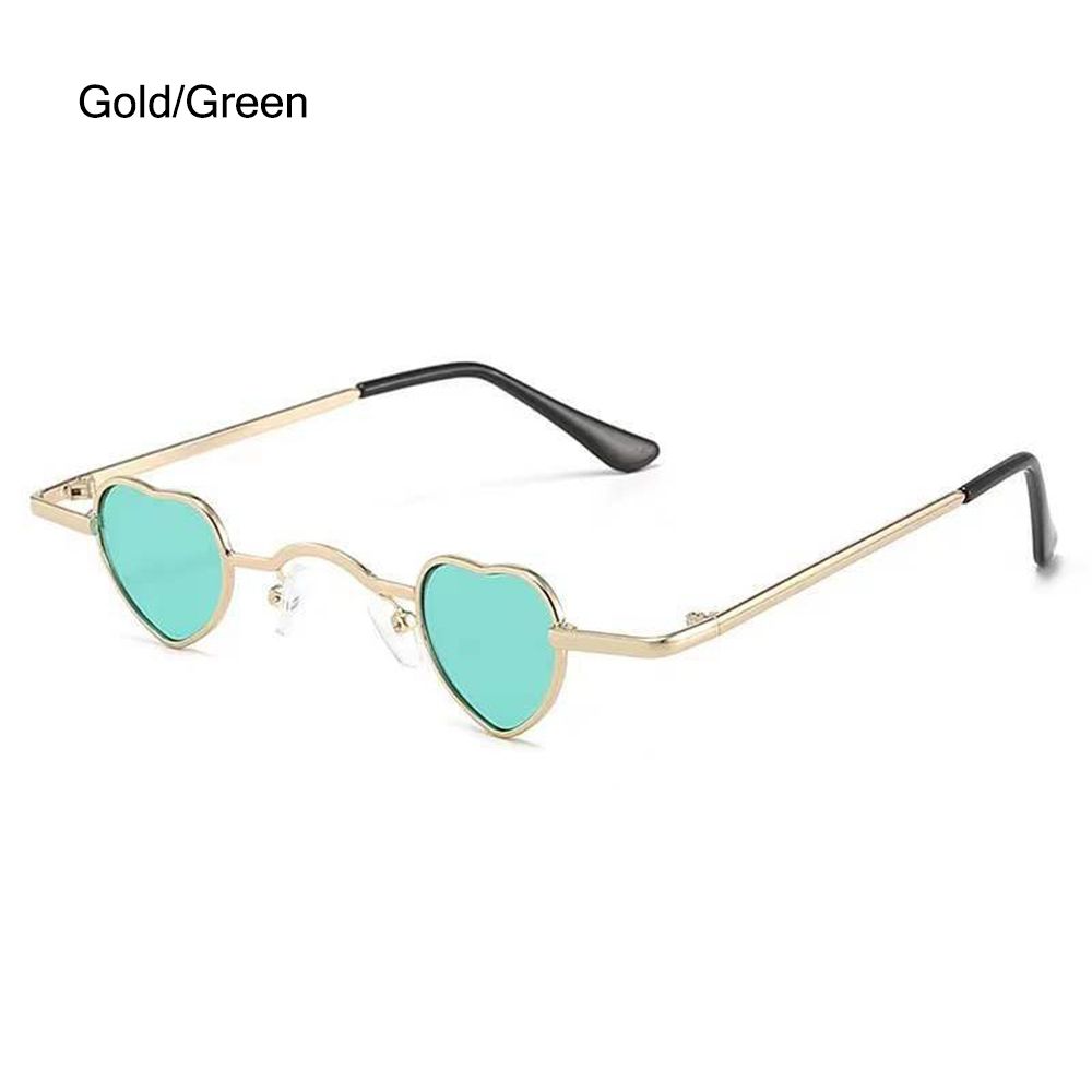 Gafas de sol con forma de corazón, lentes de sol con montura metálica, estilo Hip Hop, Punk: Gold-Green