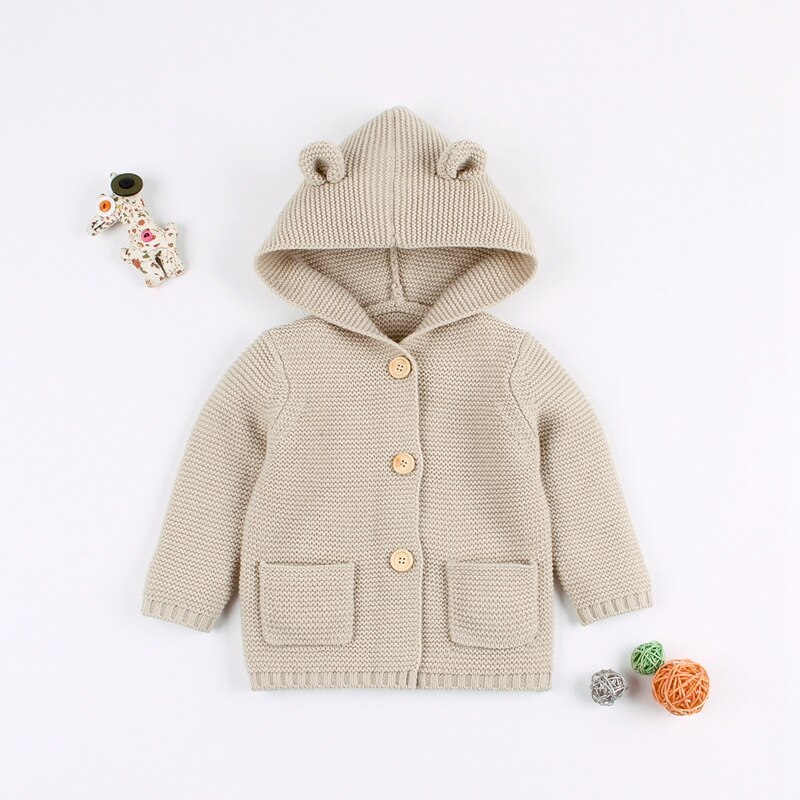 Party Years Infant Clothing Knitted Sweater Winter Baby Boy Girl Hooded Warm Autumn Winter Sweater Clothing 0-24M: beige / 12M