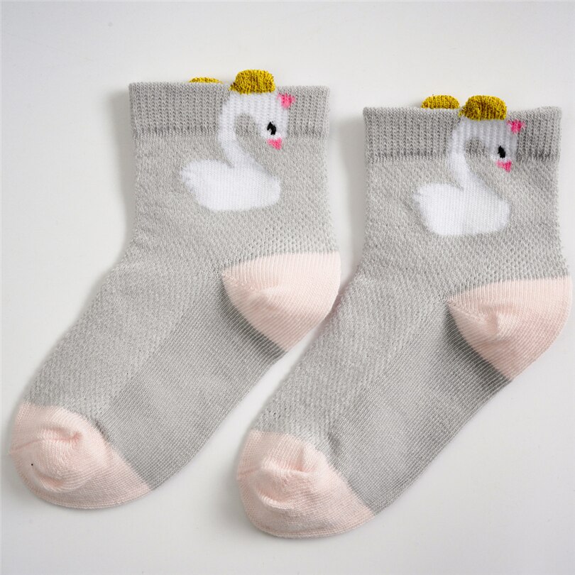 5 Pairs Kids Short Socks Set Toddler Boys Girls Cartoon Animals Printed Mesh Breathable Sweat Soft Anti-Slip Baby Socks 0-5T A20