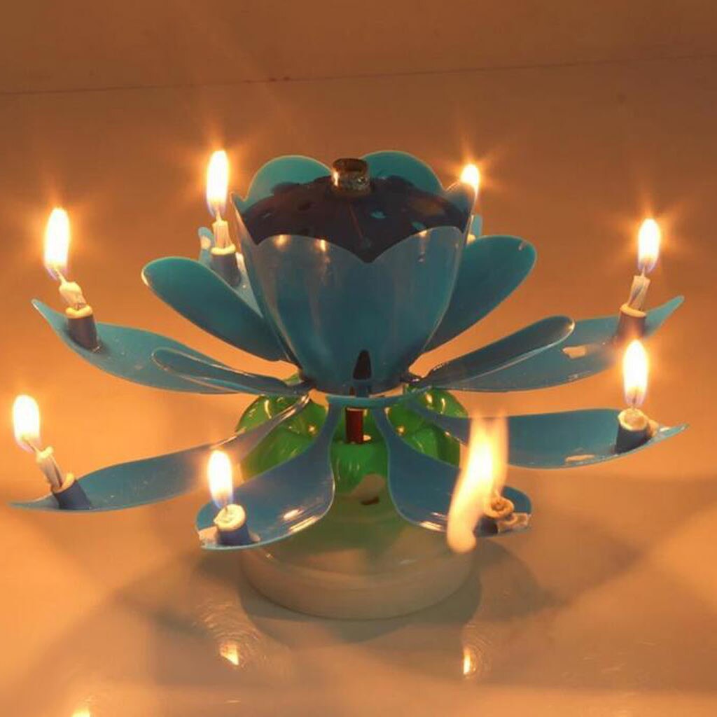 30 ^ 18*11.5Cm Verjaardag Bruiloft Kaars Plastic Dubbele Laag Roterende Blossom Lotus Flower Muziek Verjaardagstaart Kaarsen verjaardag Pa