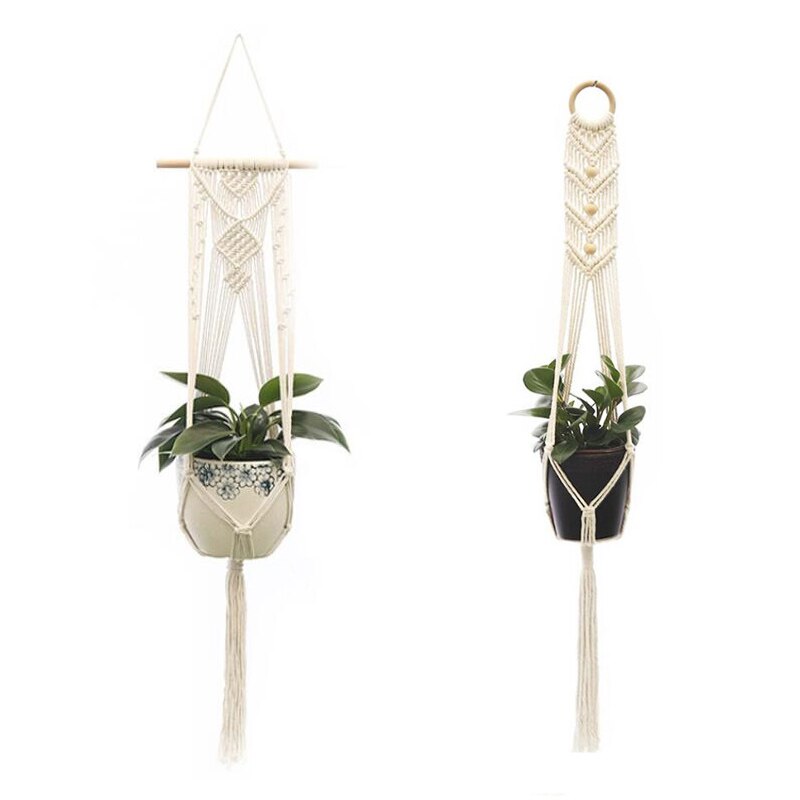Vertical Garden Plant Hanging Rope Macrame Hanger Flower Net Pot Baskets Wall Handmade Cotton Rope for Home Year Decoration
