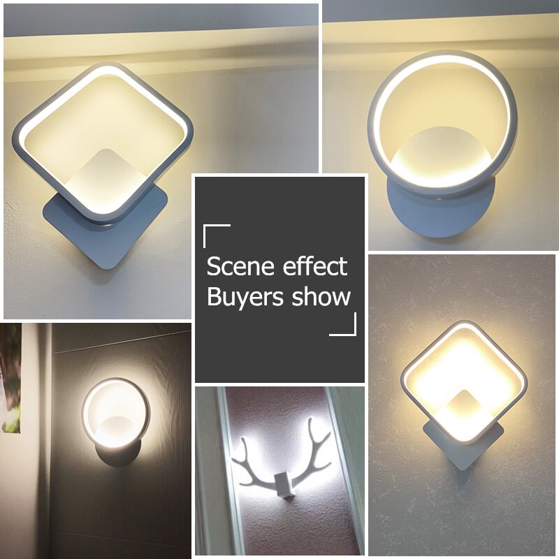 ledet vegglampe moderne stue soverom nattbord hvit ledet lampett sirkel gevir plommeblomst midtgang korridor vegglampe