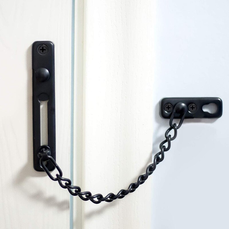 Door Chain Lock Stainless Steel Security Chain Guard With Spring Anti Theft Press Lock Heavy Duty Polished Door Latch With Screw