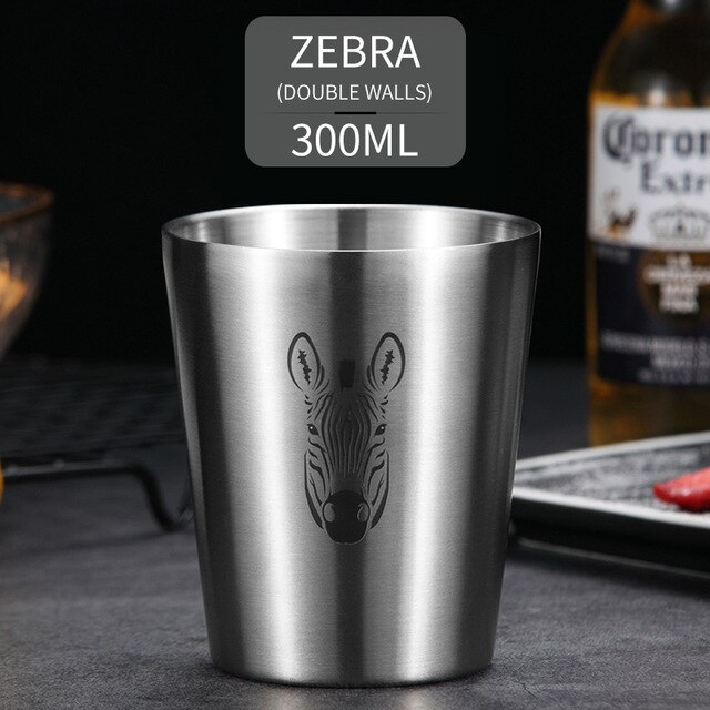 304 Stainless Cute Pattern Beer Mug Steel Beer Cup Coffee Mug With Double Wall Kitchen Drinkware For Kids Water Mug: Double Wall B