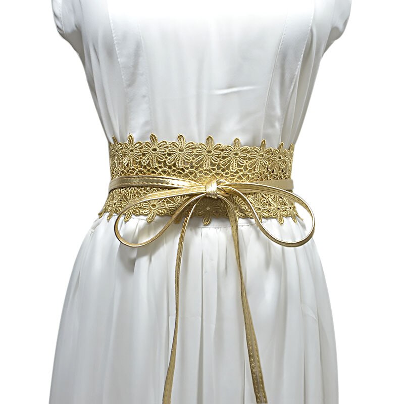 PU cuir dentelle Corset ceintures pour femmes rouge jaune noir large taille ceinture dames robe Starps ceinture 15 couleurs: Or