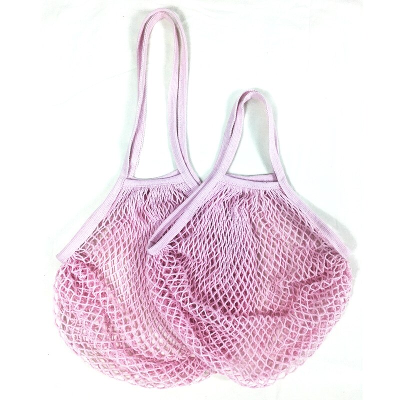 Herbruikbare Fruit Groente Tas Wasbare Katoenen Mesh Boodschappentassen Katoen String Zakken Netto Boodschappentassen Mesh Zakken Voor Fruit Opslag: L-25x35x38cm / Pink 10