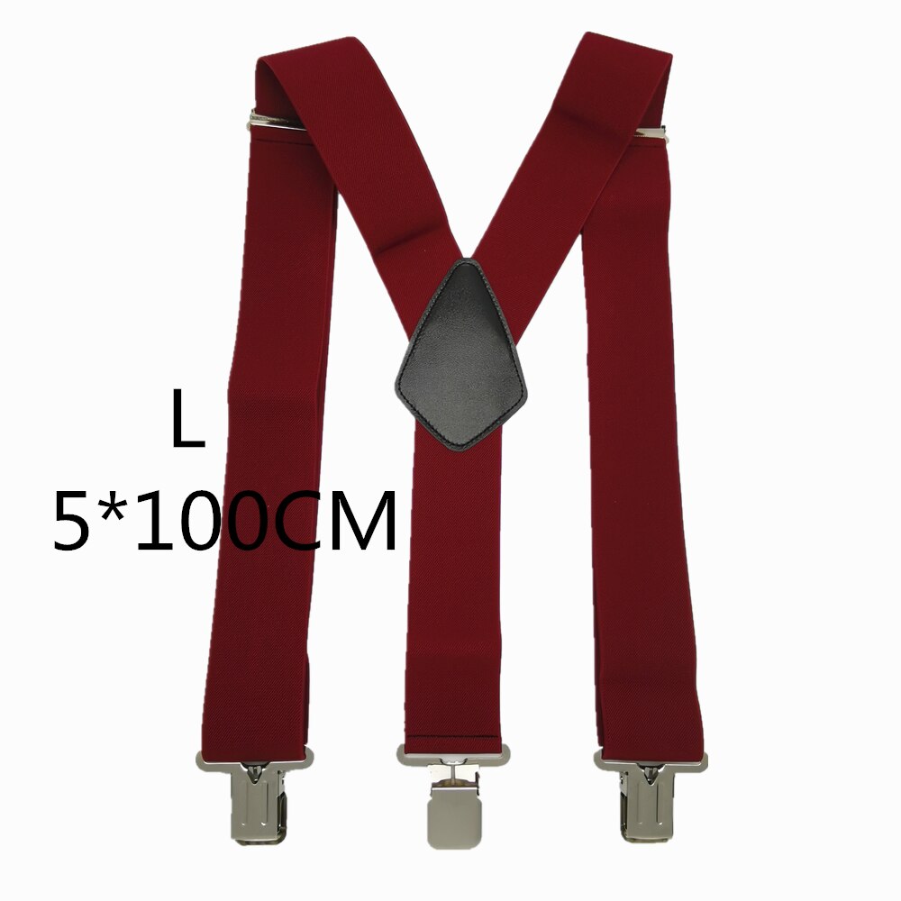 Bretelles à Clips solides pour hommes, bretelles unisexes, 50mm de Large, 5 couleurs unies, ceinture à bretelles réglables à haute élasticité pour les travaux lourds: Wine Red-100cm