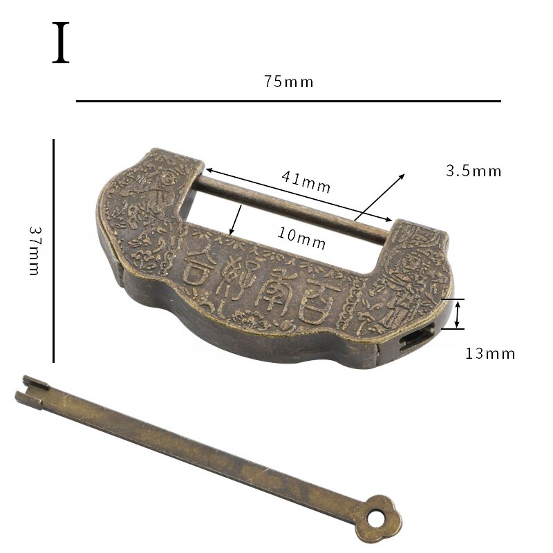 Mini candado chino Vintage de aleación de Zinc, candado de combinación de contraseña con llave de Bronce Antiguo, candado Retro para cajas de joyería, 1 ud.: I