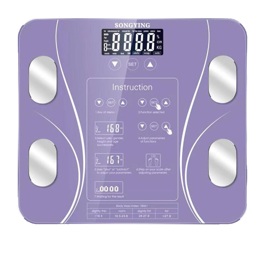 Electric Body Fat Scale Floor Balance Scales Body Composition Analysis Health Scale Household Weight Measuring Weighing Tool: purple