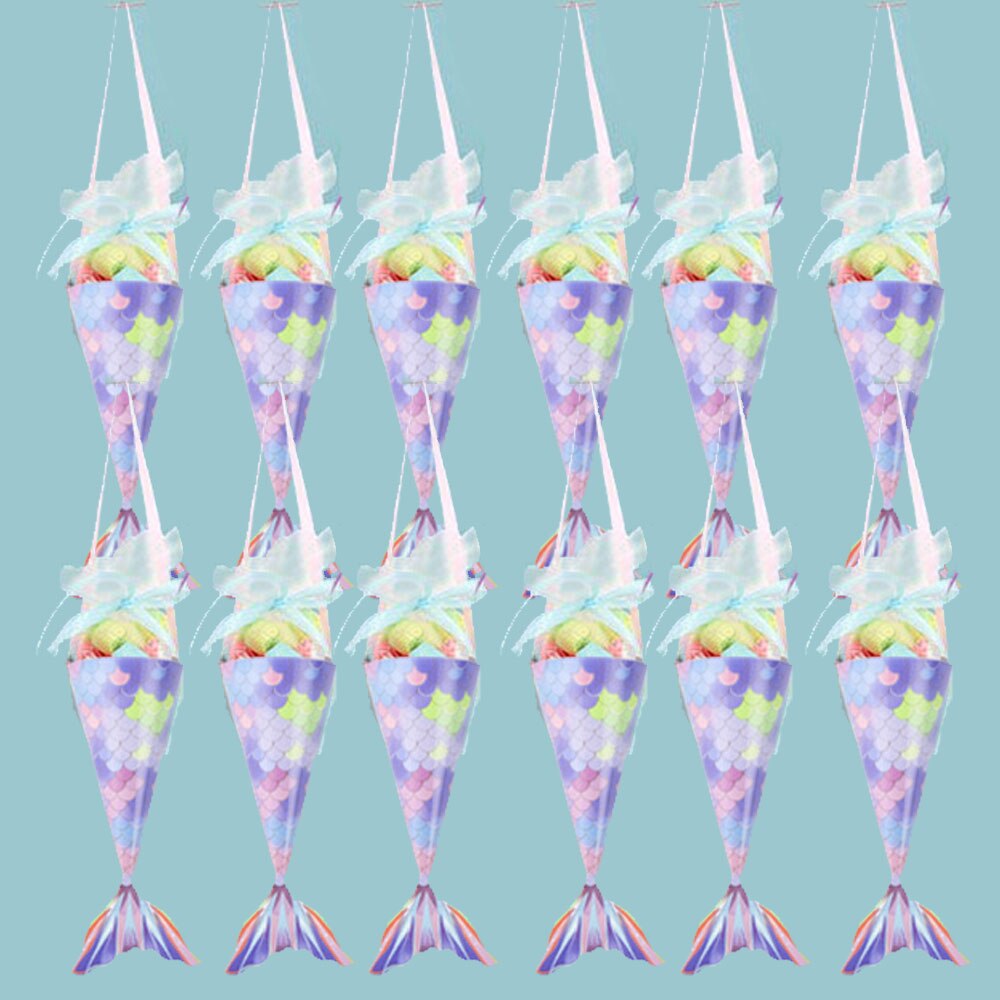 Mermaid Tail Candy Box Paper Candy Bags Popcorn Boxes Mermaid Theme Party Decorations Kids Birthday Baby Shower Party Supplies