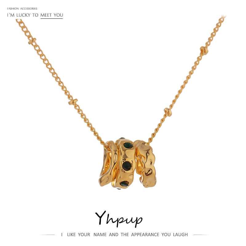 Yhpup-collier avec chaîne pendentif rond en cuivre doré pour femmes, ras du cou plaqué 14 K, d'anniversaire,