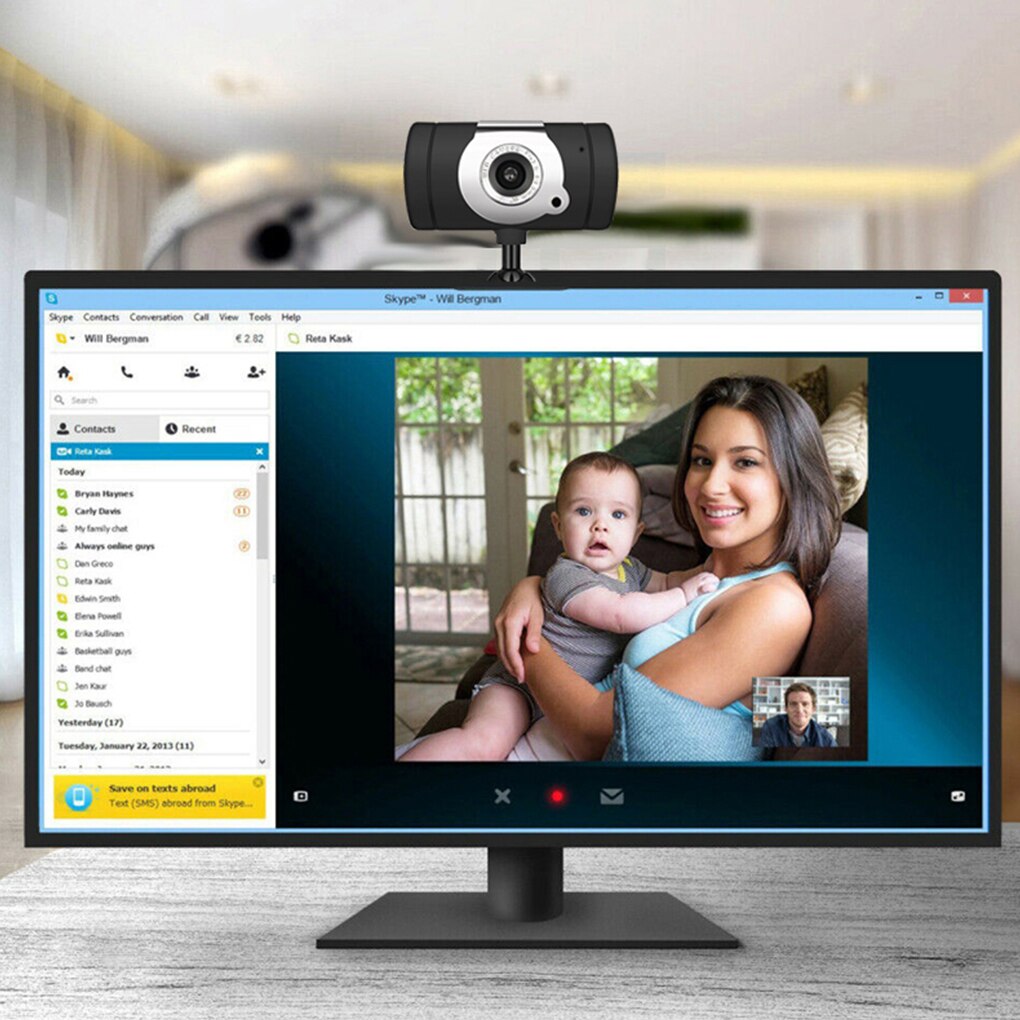 Driver-free Webcam Video Chat Glass Lens 480P 360 Degrees Rotating Webcam for Desktop Computer Laptop
