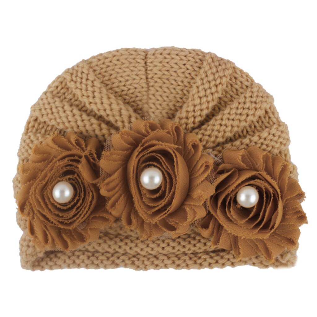 Grote Bloem Gebreide Baby Meisje Hoed Herfst Winter Warm Kids Baby Winter Hoed Effen Kleur Kindje Beanie Bonnet Enfant Kind hoed # P30: H
