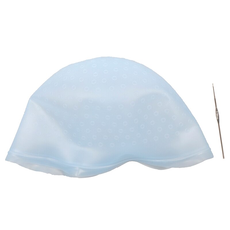 Gorro de silicona azul con aguja para el pelo, gorra para coloración del cabello, herramientas de teñido para peluquería, 1 Uds.: NNHB043-BL