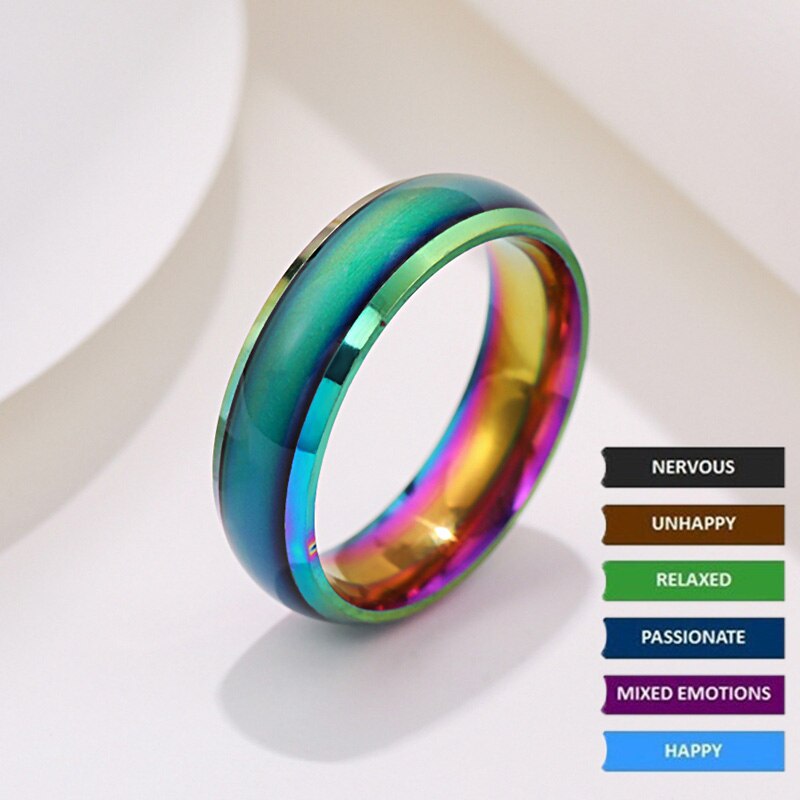 6mm unisex Ändern Farbe Ringe für Frauen Edelstahl Stimmung Gefühl Tracker Ring für Männer Neuheit Schmuck für Party WC039