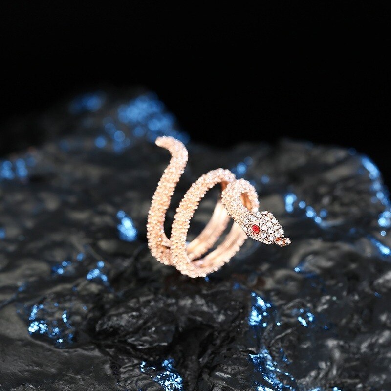 gotisch Schlange Ringe für Frauen Hochzeit Schmuck Zubehör Freund Rose Gold Ebene Bling Kristall Index Finger Ring