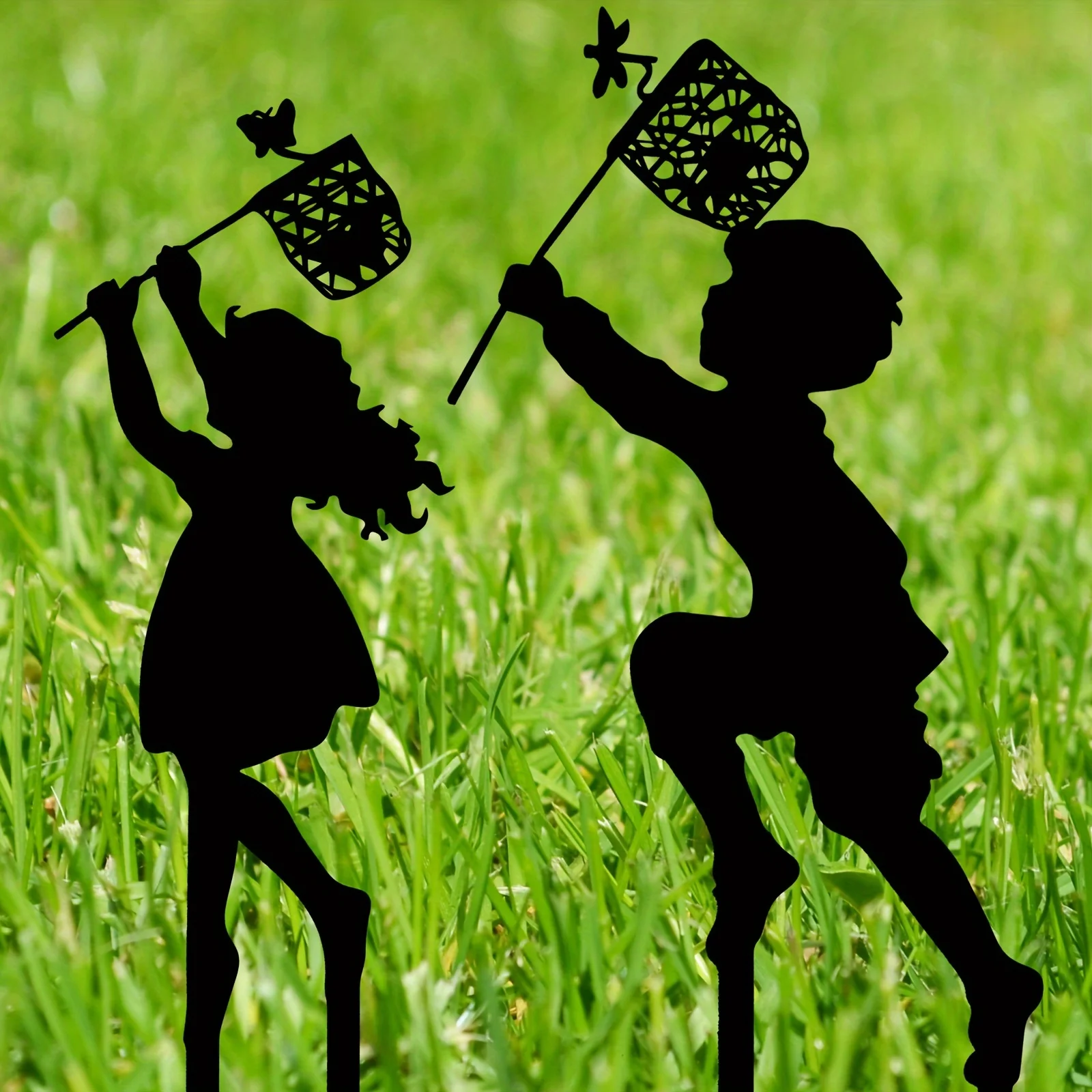 Metal have dekorative jordindsatser jernkunst, drenge og piger udendørs fangst sommerfuglemønster have dekorative bunker egnet